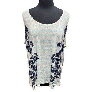Symple NYC Floral Stripe Sleeveless Knit Tank Top Size 1X Loose Fit